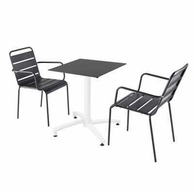Table 60x60 cm inclinable stratifiée avec pied blanc et chaises en métal, OPERA OVIALA