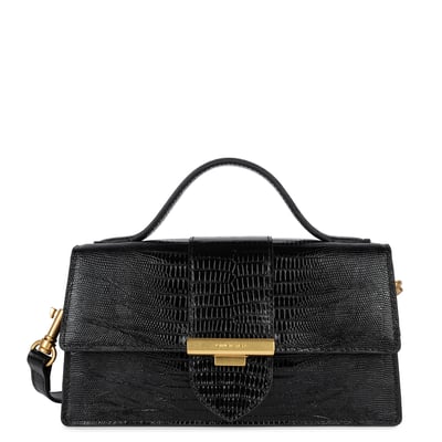 Sac à Main Pochette Vintage En Peau De Serpent Noir - Fermeture éclair - Occasion