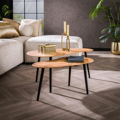 Table basse  en bois d'acacia forme haricot (lot de 2) MELBOURNE PIER IMPORT