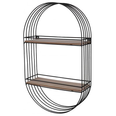 Étagère murale ovale 2 niveaux métal et bois - 30.5x10.5x50.5cm WADIGA