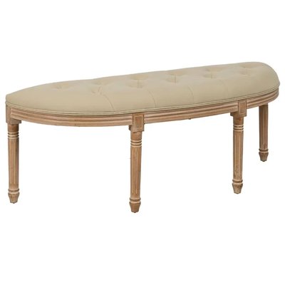 Banquette capitonnée classique demi-lune bois et tissu beige 125x45x48cm WADIGA