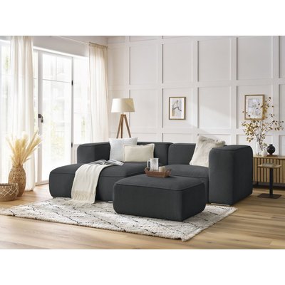 Canapé d'angle fixe 4 places en tissu texturé avec pouf, ZEPHYR BOBOCHIC