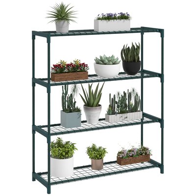 Étagère à fleurs 4 niveaux dim. 89L x 28l x 107H cm acier vert OUTSUNNY