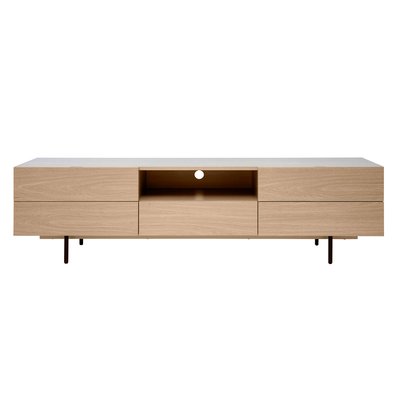 Meuble TV design avec rangements finition bois clair chêne et métal noir L180 cm ALASKA MILIBOO