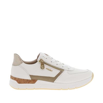 Baskets running écrues à talon plat et à lacets et zip latéral grainées RIEKER