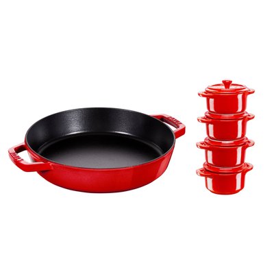 Poêle en fonte 2 poignées, 34 cm + Set mini cocottes céramique, Cerise STAUB