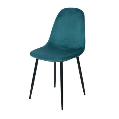 Chaise En Velours Bleu Canard Et Pieds Métal Noir DECORATIE