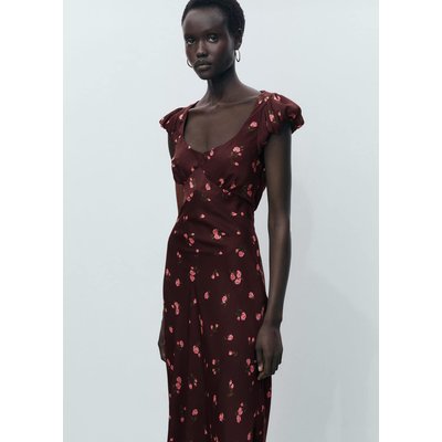 Robe mi-longue à fleurs manches courtes MANGO