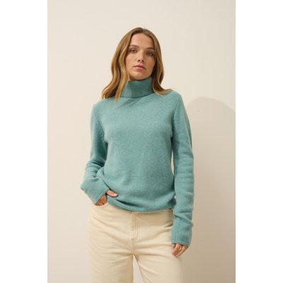Pull Col Roulé 4 Fils Vert Chiné June JUST CASHMERE
