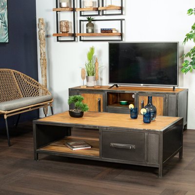 Table basse bois recyclé teck métal vieilli CLEVELAND PIER IMPORT