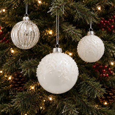 Set of 3 White Frosted Baubles SO'HOME
