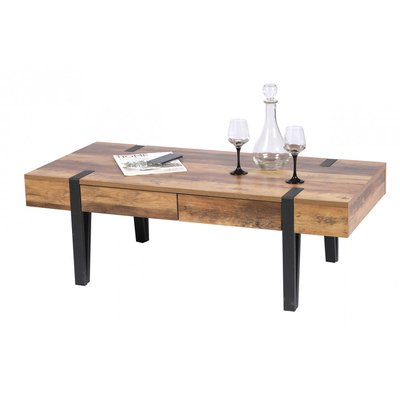 Table basse en bois et métal noir 2 tiroirs - 120x55x40cm WADIGA