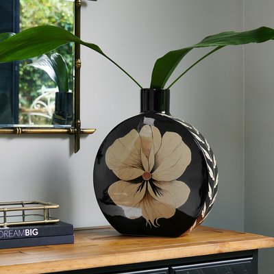 Large Oriental Floral Round Vase in Black ROCKETT ST GEORGE