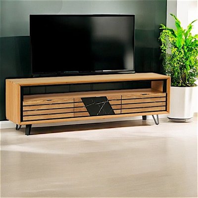 Meuble tv design en bois de chêne finition miel, 3 tiroirs ESSEN PIER IMPORT
