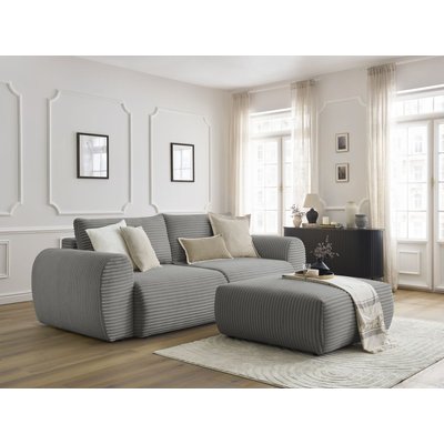 Canapé droit convertible 4 places en gros côtelé doux avec pouf, LUCIEN BOBOCHIC