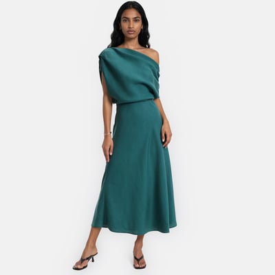 Robe midi col asymétrique drapé LA REDOUTE COLLECTIONS