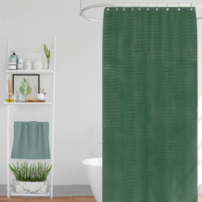 Rideau de douche classique tissu jacquard uni vert WADIGA