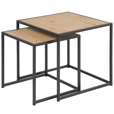 Set de 2 tables basses gigognes couleur bois naturel et métal noir 34x34x37cm WADIGA