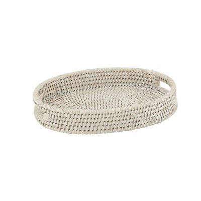 Plateau ovale en rotin patiné blanc AUBRY GASPARD