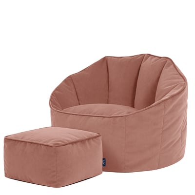 Pouf fauteuil coquillage et son repose-pied carré en velours mat Oeko-Tex® - SIRENA ICON