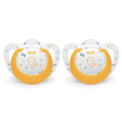 Lot de 2 Sucettes Nuk expert Starline Silicone 6-18m Poussin NUK