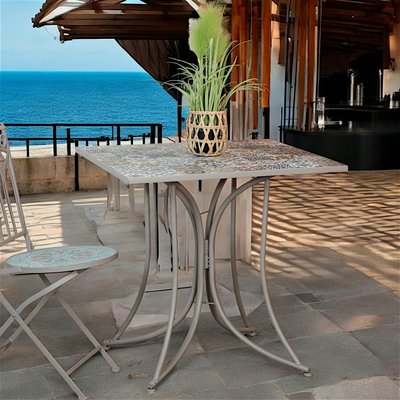 Table de jardin carrée en fer plateau décor mosaïque GRENADE PIER IMPORT