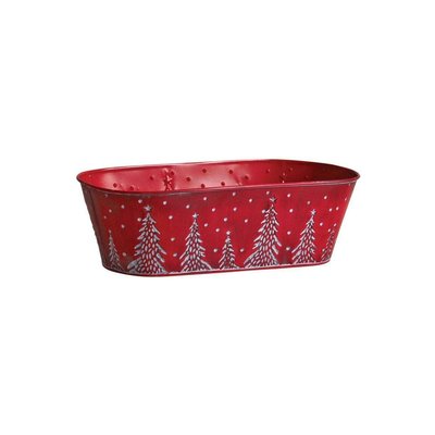 Corbeille en métal rouge sapins de Noël 35 cm AUBRY GASPARD