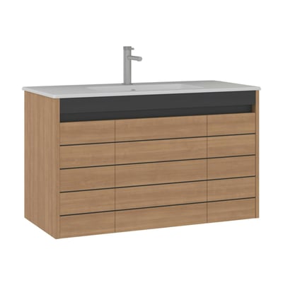 Meuble vasque suspendu 100 cm décor chêne 3 portes AÏGA PIER IMPORT