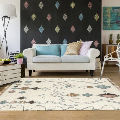 Tapis berbère tissé motif saharien PASTEL B UN AMOUR DE TAPIS