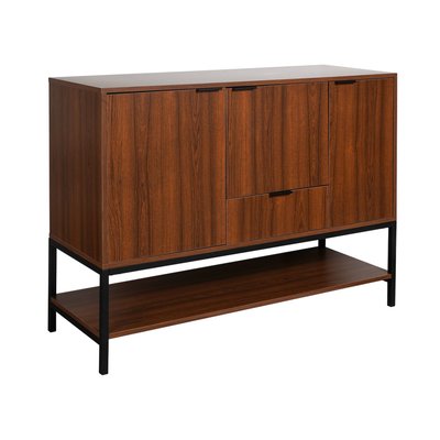 Buffet décor bois de noyer et métal 3 portes 110cm WALNUT SWEEEK