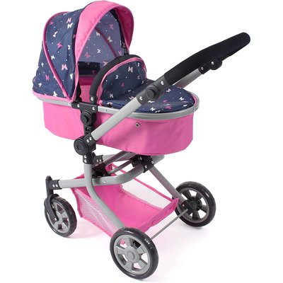 Poussette de poupée combinée 2 en 1 MIKA bleu et rose Papillon BAYER CHIC 2000