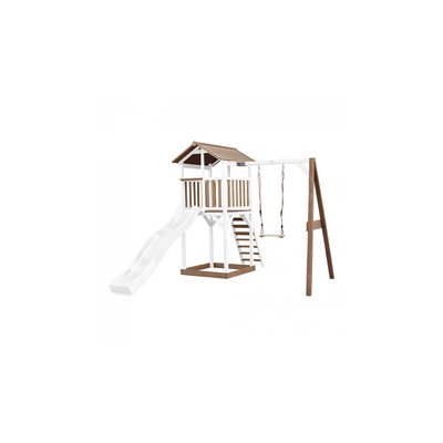 AXI Beach Tower avec Balancoire Simple Marron Blanc Toboggan Blanc AXI HOUSE
