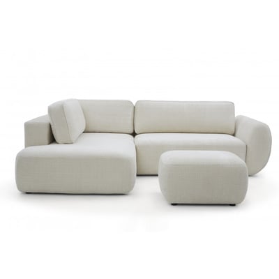 Canapé d'angle convertible 4 places en tissu texturé avec pouf, DENISE BOBOCHIC