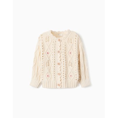 Gilet en Maille Épaisse avec Broderies de Fleurs ZIPPY