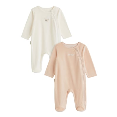 Lot de 2 pyjamas bébé en velours ouverture zippée PETIT BEGUIN