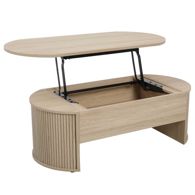Table basse plateau relevable ovale en mélaminé effet bois 120x60 cm, GABY OVIALA