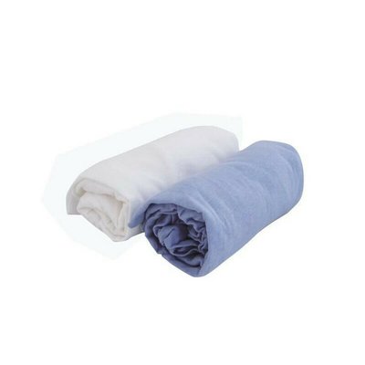 Lot 2 draps-housses jersey 60x120 cm Blanc / Ciel DOMIVA