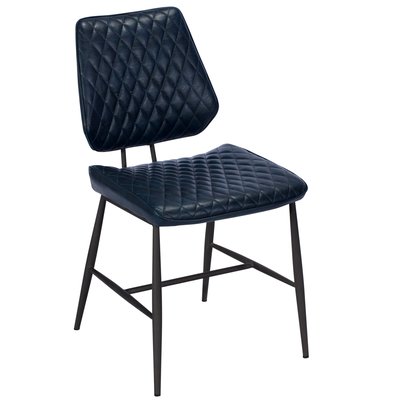 Chaise de salle à manger moderne style industriel tissu capitonné bleu SALERNE (lot de 2) PIER IMPORT