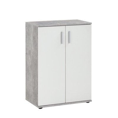 Commode avec 2 Portes L60 cm Béton et Blanc - Albi CALICOSY