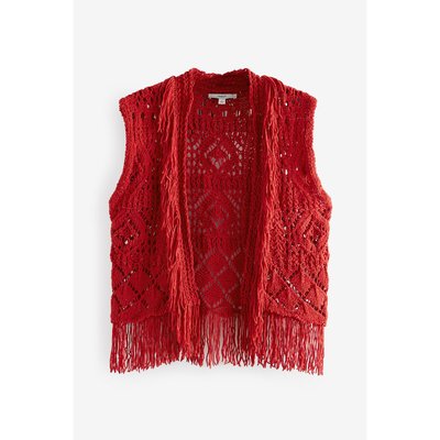Gilet en maille ajourée à franges NEXT