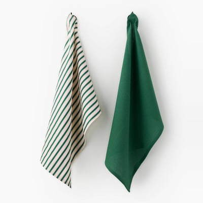 Lot de deux torchons imprimé rayé et nid d'abeille, 50x70cm, 100% coton MONOPRIX