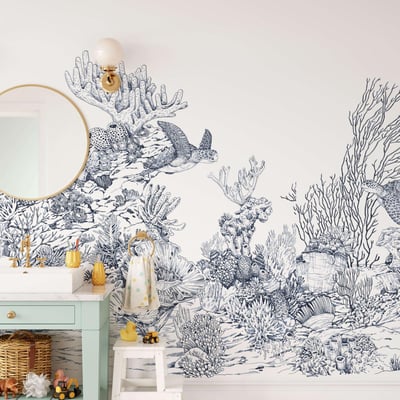 Papier peint panoramique avec coraux et tortues illustrant les fonds marins - 510x260 cm (l x h) LA TOUCHE ORIGINALE