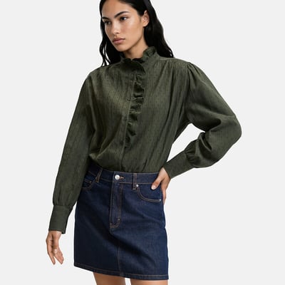 Chemise à col victorien brodé et ajouré, Signature CHARLÈNE LA REDOUTE COLLECTIONS