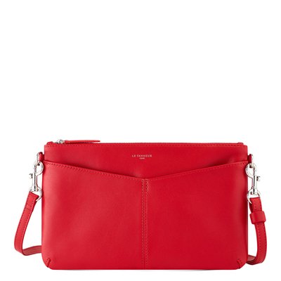 Pochette zippée avec bandoulière amovible en cuir lisse CHARLOTTE LE TANNEUR