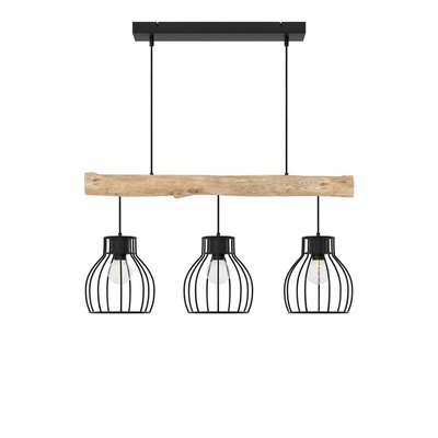 Suspension 3 lampes en bois d'eucalyptus et métal - ABBY RENDEZ-VOUS DÉCO