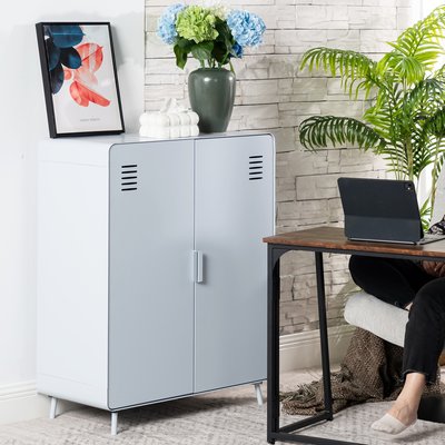 Bibliotheque avec 2 portes et 3 couches en métal industriel, WALNUTSTUDY MEUBLES COSY