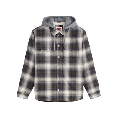Surchemise en coton anthracite à motif écossais pourvue d'un col à capuche LEVI'S