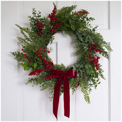55cm Red Berry & Pine Cone Wreath with Bow SO'HOME