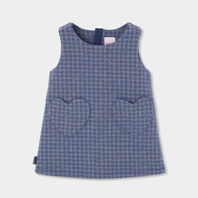 Robe fille chasuble en maille à carreaux avec poches en coeur BOBOLI