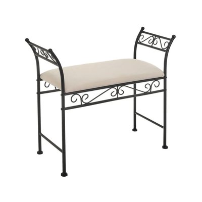 Banquette en métal noir et assise rembourrée coton beige - 74x30x63cm WADIGA